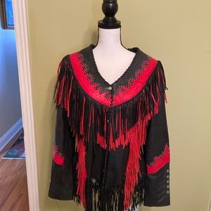 Leather jacket with fringe